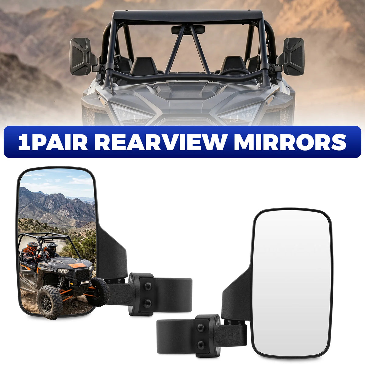 Rearview Side Mirrors with 1.75–2 Inch Clamps (Pair) for UTV & SXS