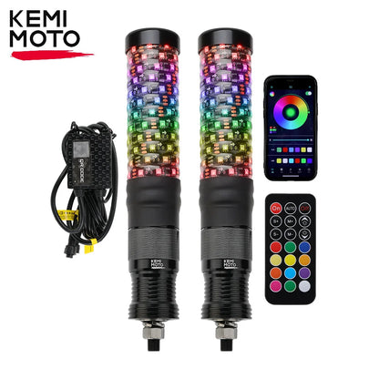 KEMIMOTO 1 FT Fat LED Whip Lights (2-Pack) for UTV & SXS