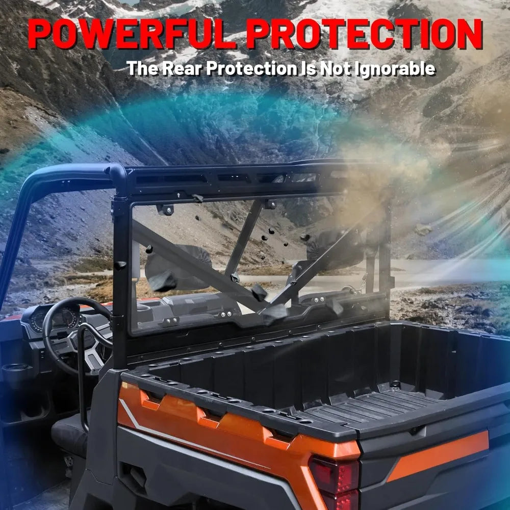 Quick-Release Clear Polycarbonate Rear Windshield for Polaris Ranger XP 1000 & Ranger XP 900