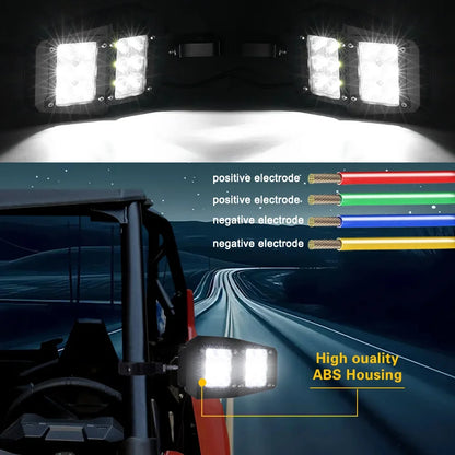 Side Mirrors with LED Spot Lights for 1.75–2 Inch Cage for UTV & SXS