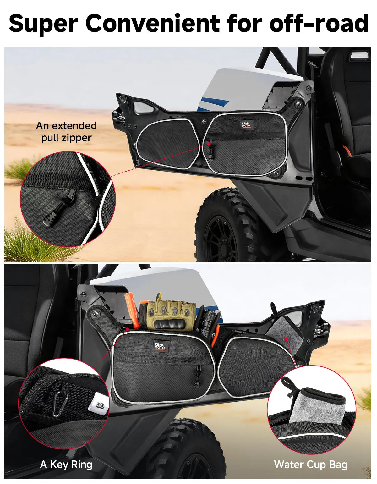 KEMIMOTO 1680D Front Door Knee Pad Storage Bags for Polaris RZR Trail & RZR 900