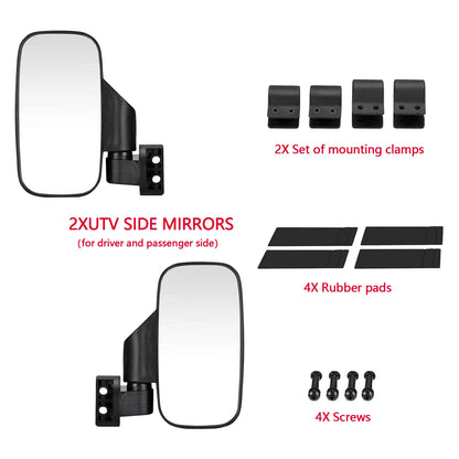 KEMIMOTO Side Mirrors for 1.75–2 Inch Pro-Fit Profiled Cage for Polaris Ranger XP 1000, Ranger 1000 & More