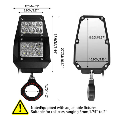 Side Mirrors with LED Spot Lights for 1.75–2 Inch Cage for UTV & SXS