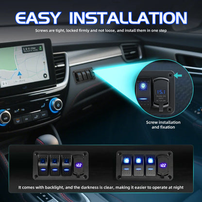 Rocker Switch Panel with USB-C PD (2–5 Gang) for UTV & SXS