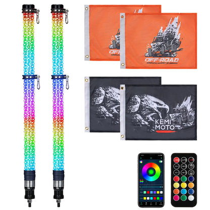 3-Foot RGB Fat LED Whip Lights with Turn, Brake and Reverse for UTV & SXS