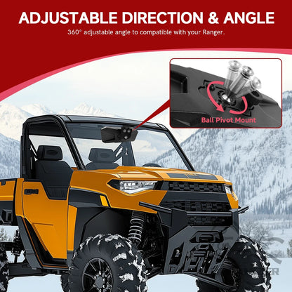 360-Degree Adjustable Rear View Mirror for Polaris Ranger 570, Ranger XP 900 & More