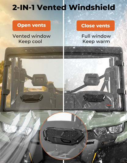 Hard-Coated Front Windshield with Adjustable Vent for Can-Am Defender (2016–2025)