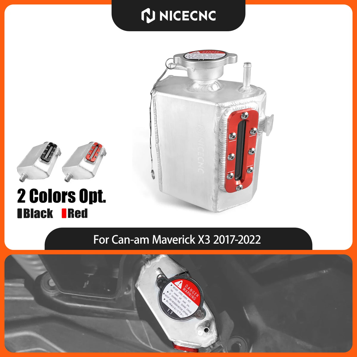 NICECNC Aluminum Coolant Reservoir with Sight Window for Can-Am Maverick X3 & Defender
