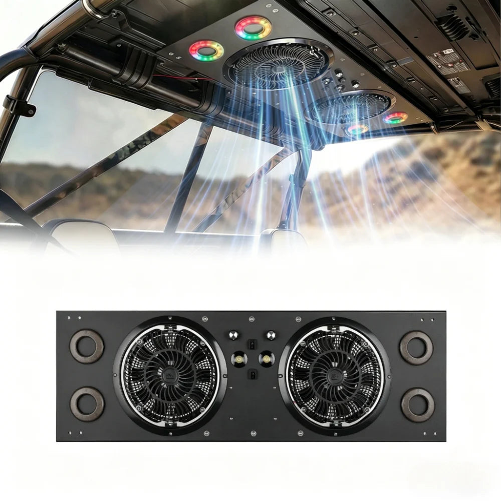 Dual 8-Inch Cab Cooling Fans with Dome Light for UTV & SXS