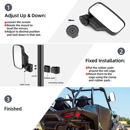 Shockproof Side Mirrors for 1.75–2 Inch Roll Cage for UTV & SXS