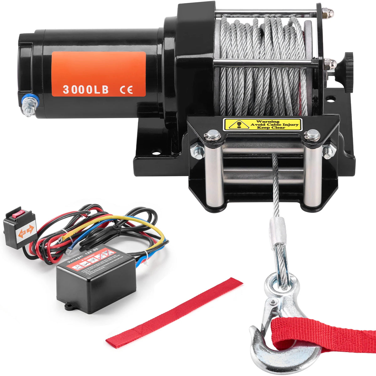 3000 lb Electric Winch with 39 ft Steel Cable & Wired Remote for UTV & SXS