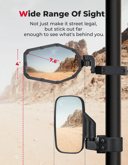 KEMIMOTO LED Side Mirrors with Shatterproof Glass for UTV & SXS