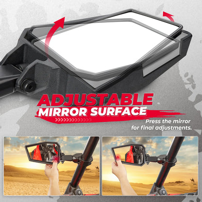 KEMIMOTO Roll Bar Side Mirrors for 1.75–2 Inch Cages for UTV & SXS