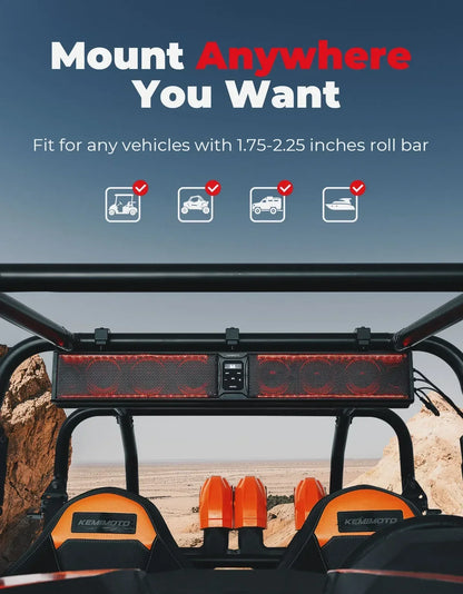 Bluetooth Sound Bar for 1.75–2.25 Inch Roll Bar for UTV & SXS