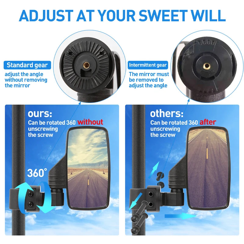 Wide-Angle Side Mirror for 1.5–2 Inch Roll Cage for UTV & SXS