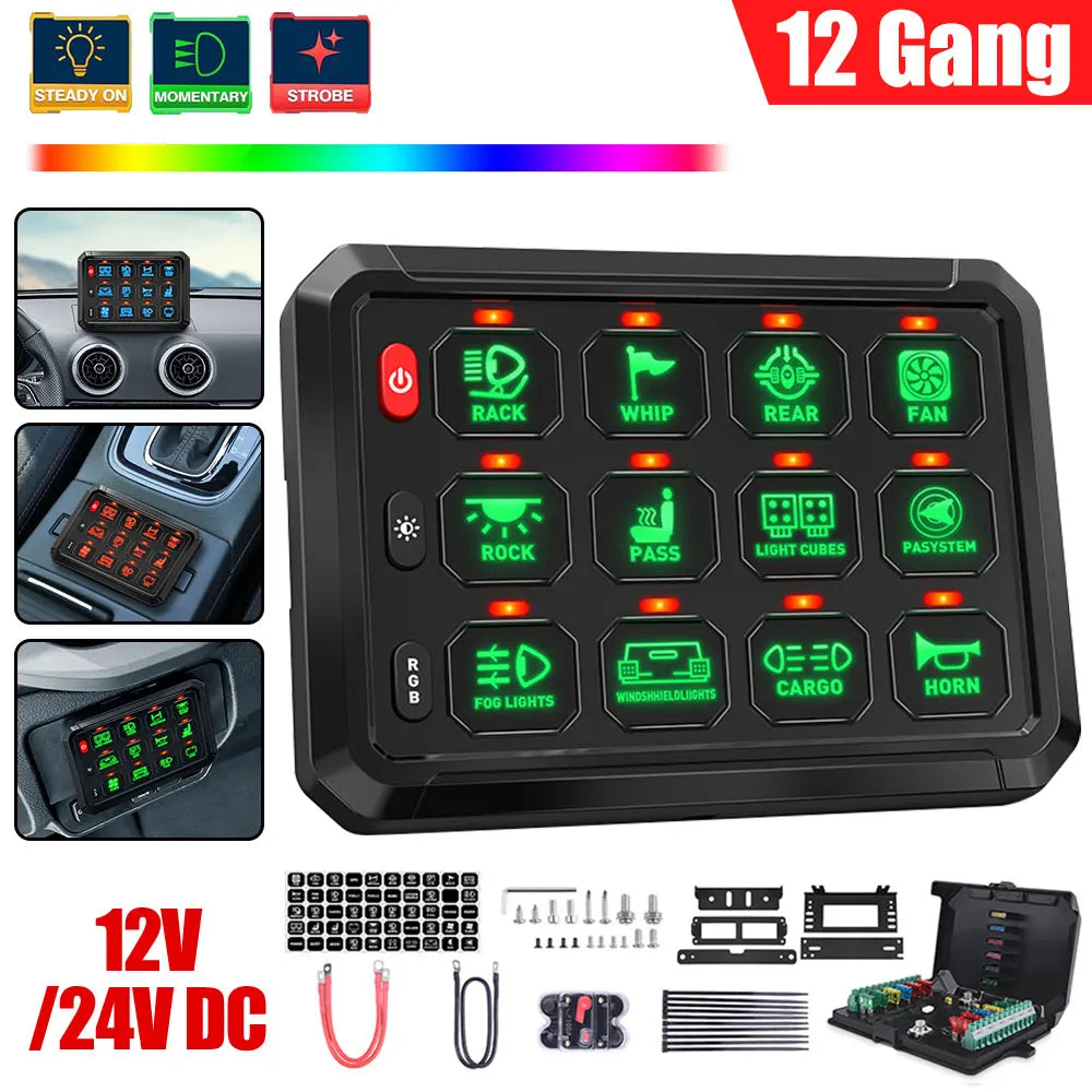 RGB 8 or 12-Gang Switch Panel & Relay Box for UTV & SXS
