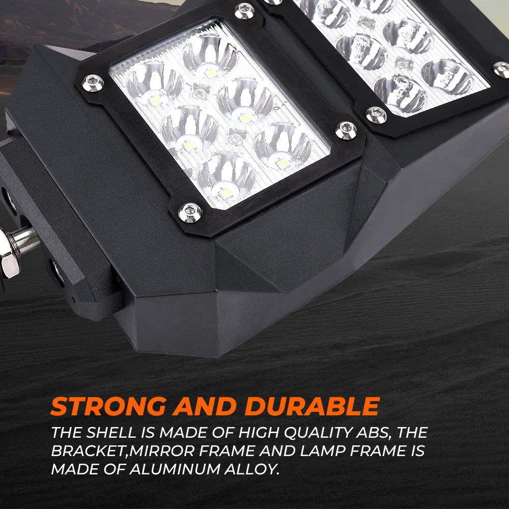 Adjustable Side Mirrors with LED Spot Lights for UTV & SXS