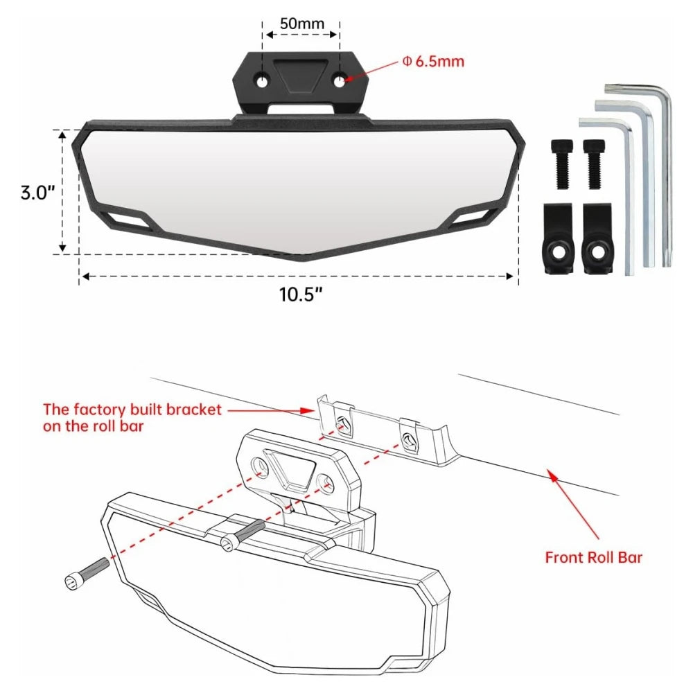 HD Convex Race Center Rearview Mirror for Polaris RZR Pro XP & RZR Pro R