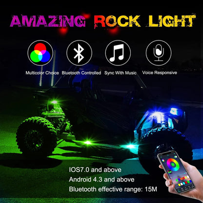 6-Pod RGB LED Rock Light Kit with Music Mode for UTV & SXS
