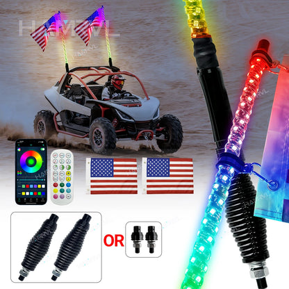 RGB LED Whip Light with Spring Base & Music Sync for UTV & SXS