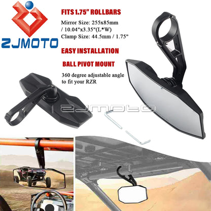Wide-Angle Adjustable Center Mirror, 1.75-Inch Roll Bar for UTV & SXS