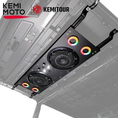 Overhead Cab Cooling Fan with RGB Dome Light, 12V for Polaris RZR XP 1000 & Can-Am Defender