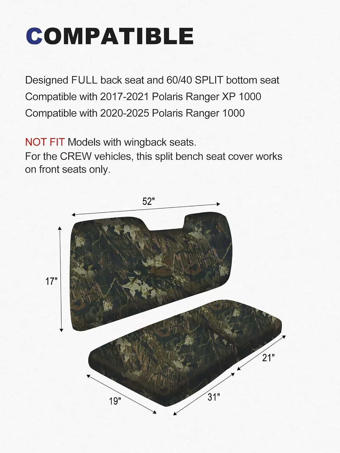 Waterproof Wear-Resistant Seat Cover for Polaris Ranger 1000 & Ranger XP 1000