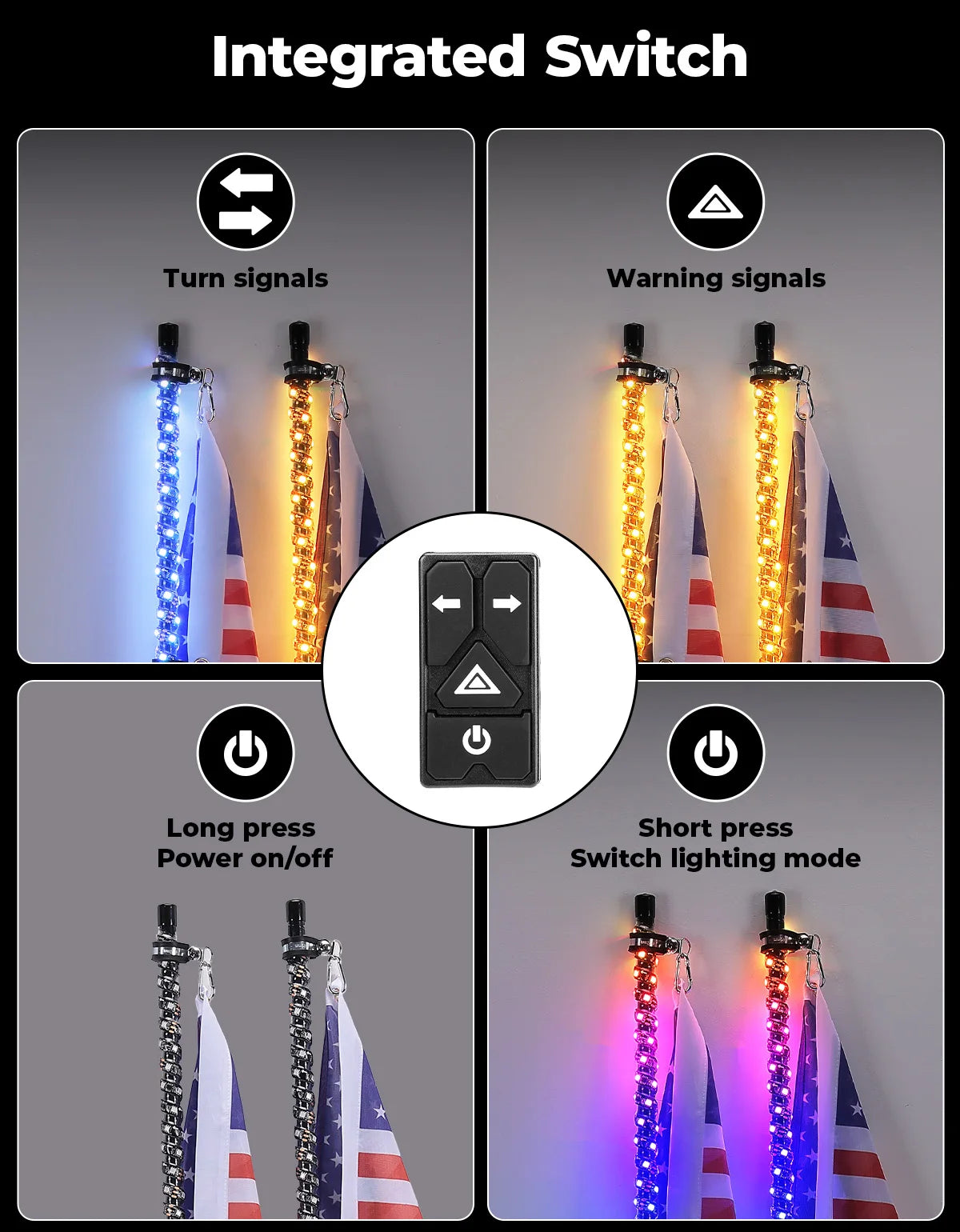 3-Foot LED Whip Lights and 4 Rock Lights Kit, App Control for UTV & SXS