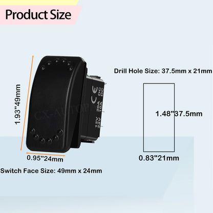 Waterproof Backlit Rocker Switch, 20A 12V for UTV & SXS