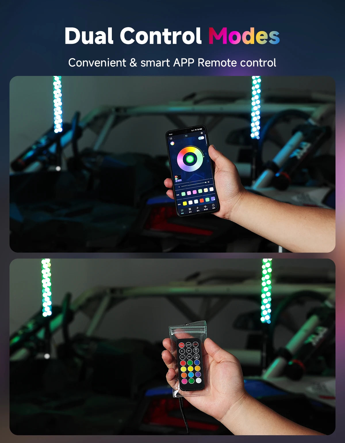 KEMIMOTO 3-Foot Spiral LED Whip Lights with Strobe for UTV & SXS