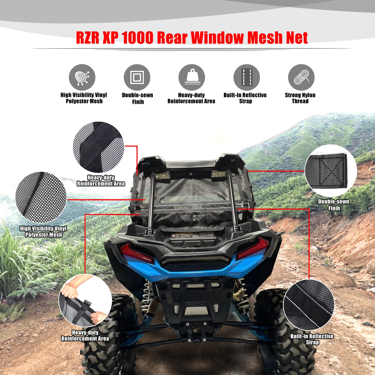 Rear Window Airflow Mesh Sun Shade for Polaris RZR XP 1000 & RZR XP Turbo