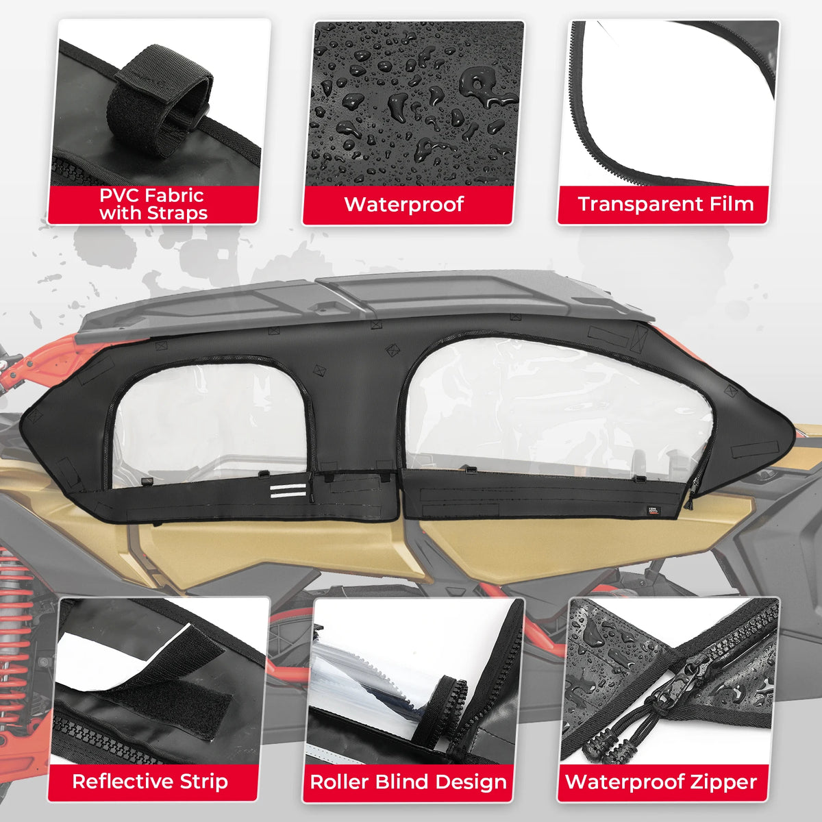 KEMIMOTO Soft Upper Cab Door Enclosure Kit, 4-Door for Can-Am Maverick X3 (2017–2024)