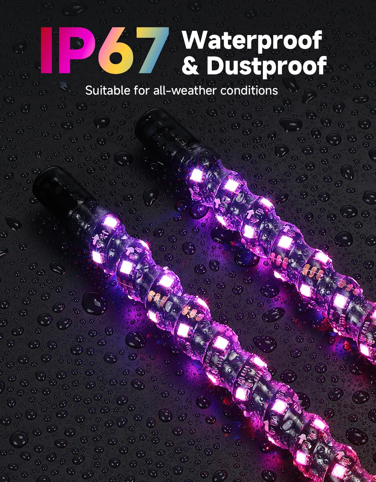 KEMIMOTO 3-Foot Spiral LED Whip Lights with Strobe for UTV & SXS