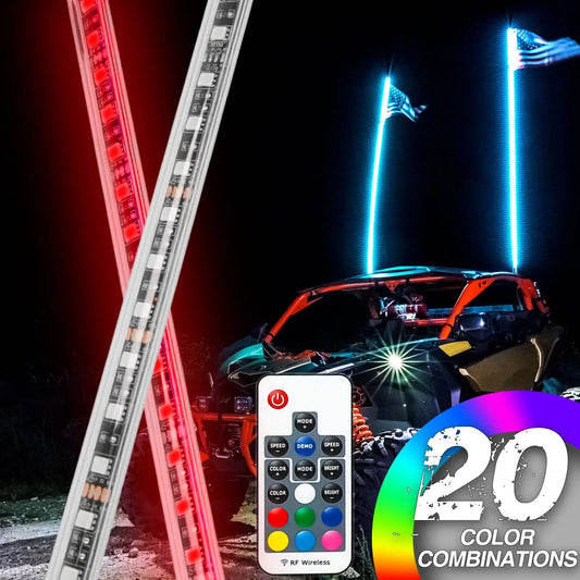 4-Foot RGB Spiral LED Whip Lights with App (Pair) for UTV & SXS
