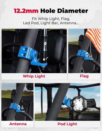Pro-Fit Cage Whip Light and Flag Mount Bracket for Polaris Ranger XP 1000, Ranger 1000 & More