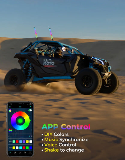 COB Fat Whip Lights with Bluetooth Remote for UTV & SXS