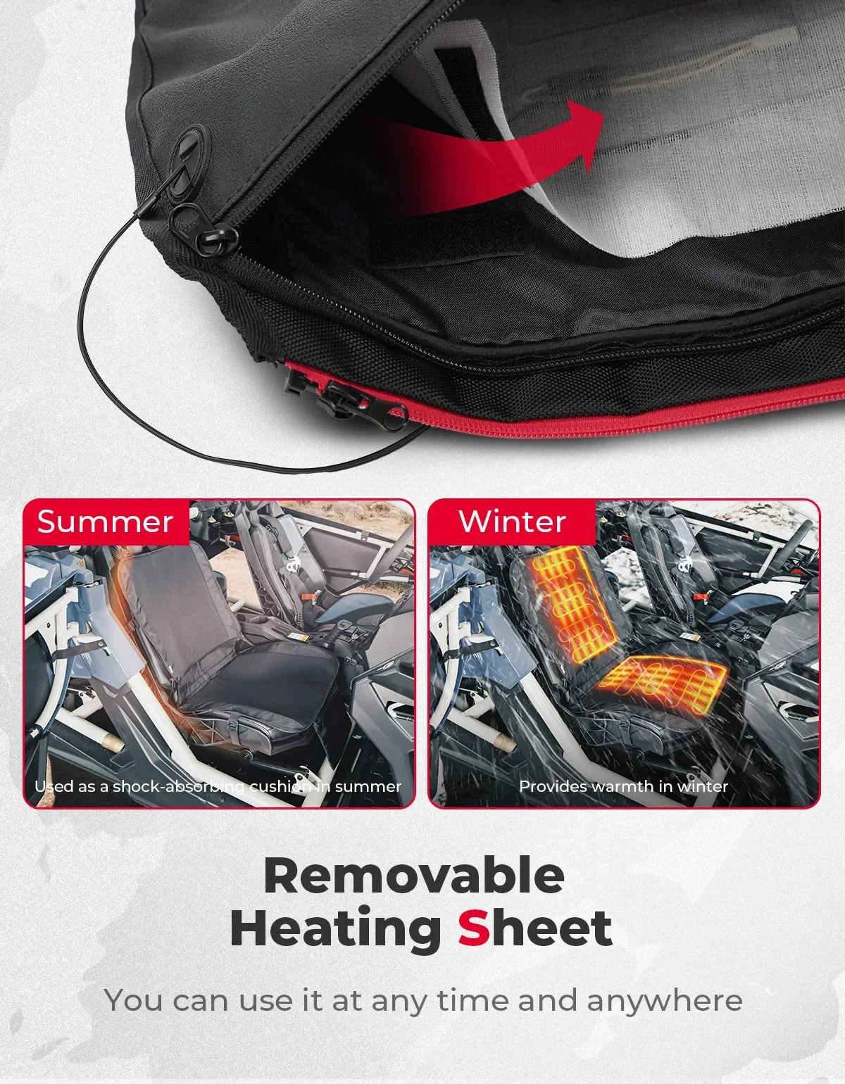 KEMIMOTO 12V Heated Seat Cushion, 3 Heat Levels for UTV & SXS