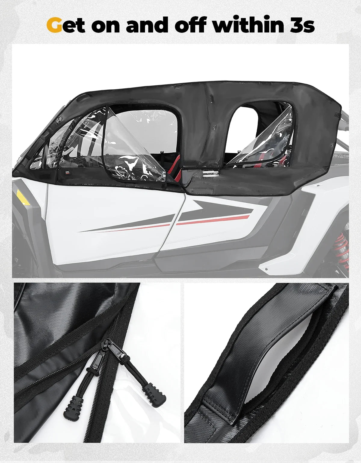 KEMIMOTO Soft Cab Enclosure Kit with 4 Side Windows for Polaris RZR XP 1000 (2024–2026)