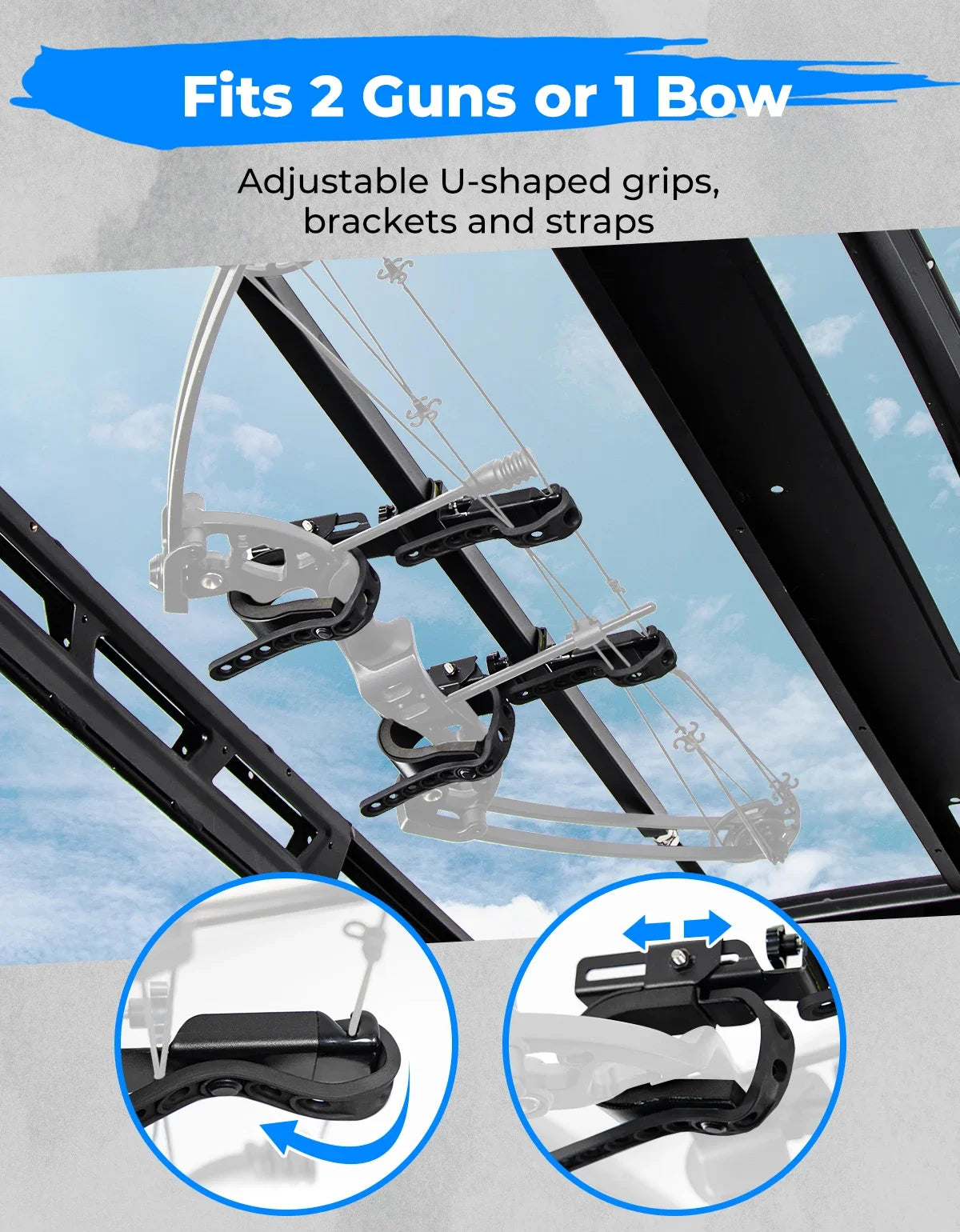 Overhead Gun and Bow Rack, 43–57 Inch Adjustable for UTV & SXS