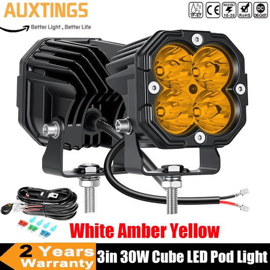 3-Inch 30W LED Cube Pods with Wiring Kit for UTV & SXS