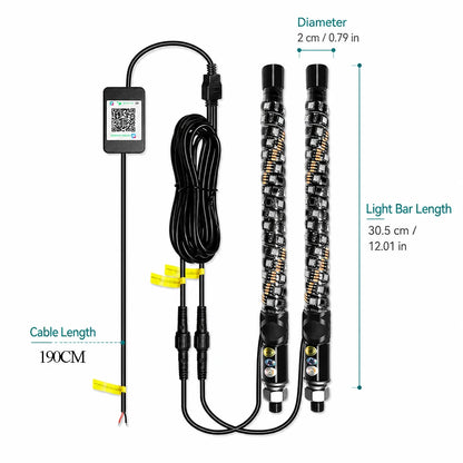 30cm LED Whip Light with Remote Control for UTV & SXS