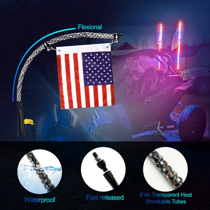 RGB LED Whip Light with Spring Base & Music Sync for UTV & SXS