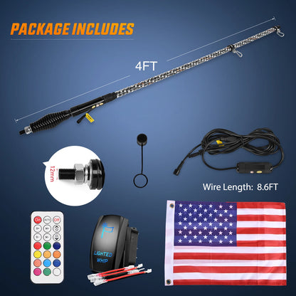 Nilight Spiral RGB LED Whip Lights with Remote (Pair) for UTV & SXS