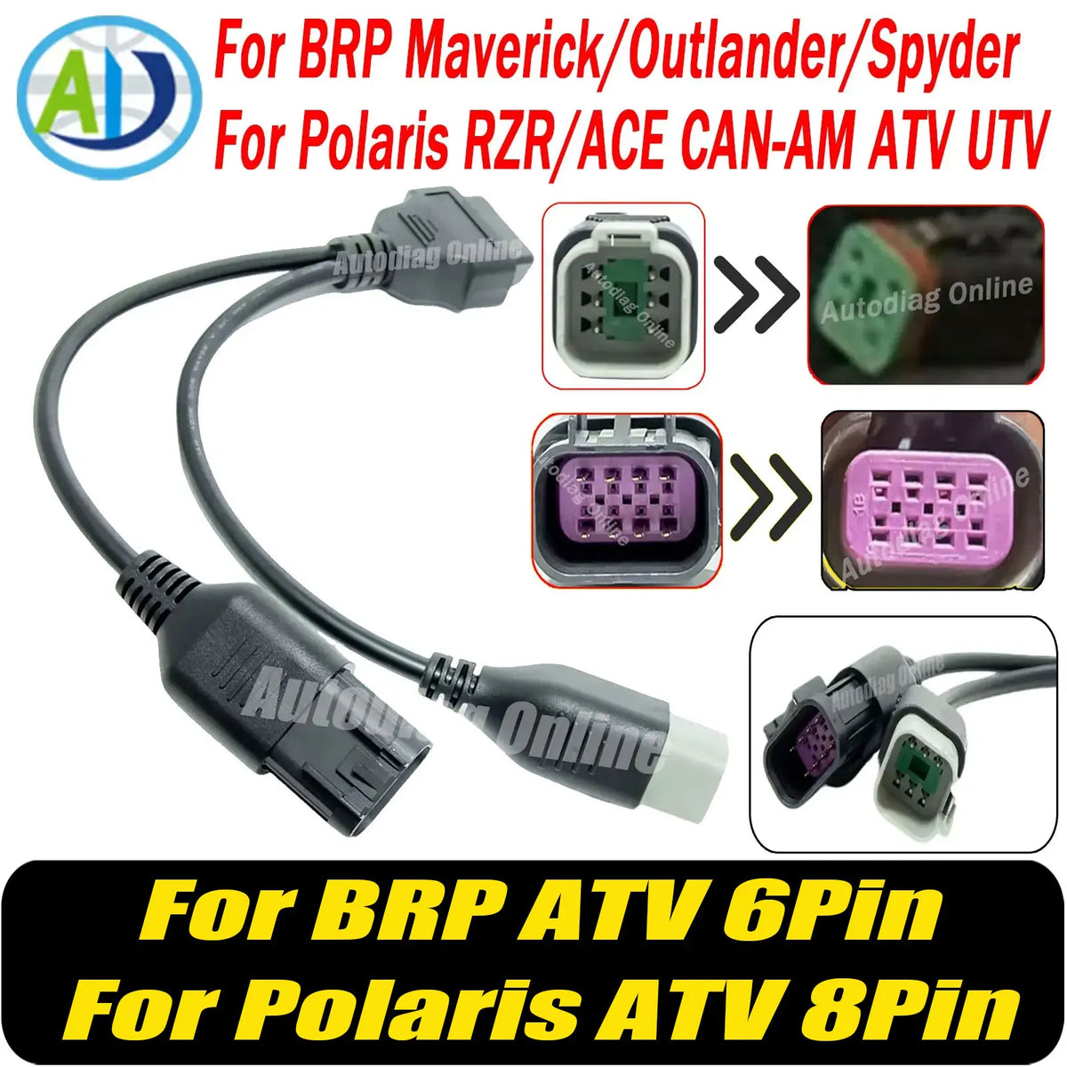 OBD2 Diagnostic Adapter Cable, 6-Pin & 8-Pin for UTV & SXS