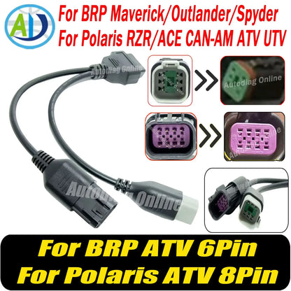 OBD2 Diagnostic Adapter Cable, 6-Pin & 8-Pin for UTV & SXS