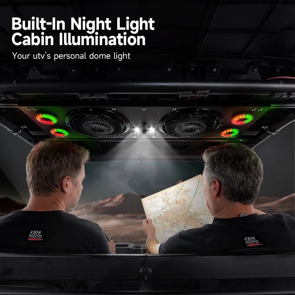 Overhead Cab Cooling Fan with RGB Dome Light, 12V for Polaris RZR XP 1000 & Can-Am Defender