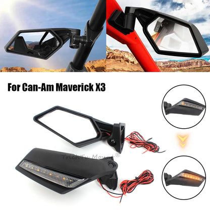 Side Mirrors with LED Turn Signals, Matte Black for Can-Am Maverick X3 (2017–2024)