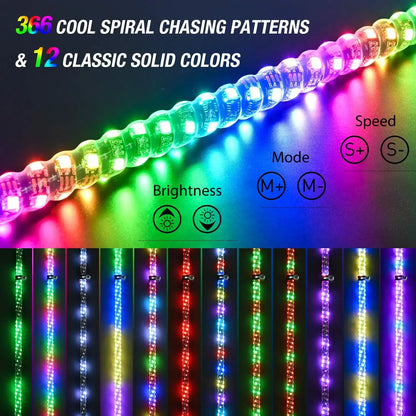 Nilight Spiral RGB LED Whip Lights with Remote (Pair) for UTV & SXS