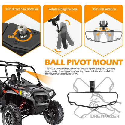 Adjustable Center Rearview Mirror for 1.5–2 Inch Cage for Kawasaki Teryx KRX 1000 (2020–2026)