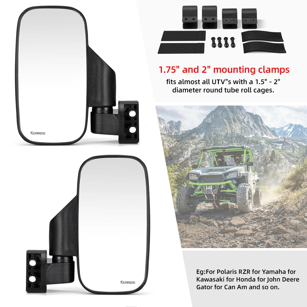 Shockproof Side Mirrors for 1.75–2 Inch Roll Cage for UTV & SXS